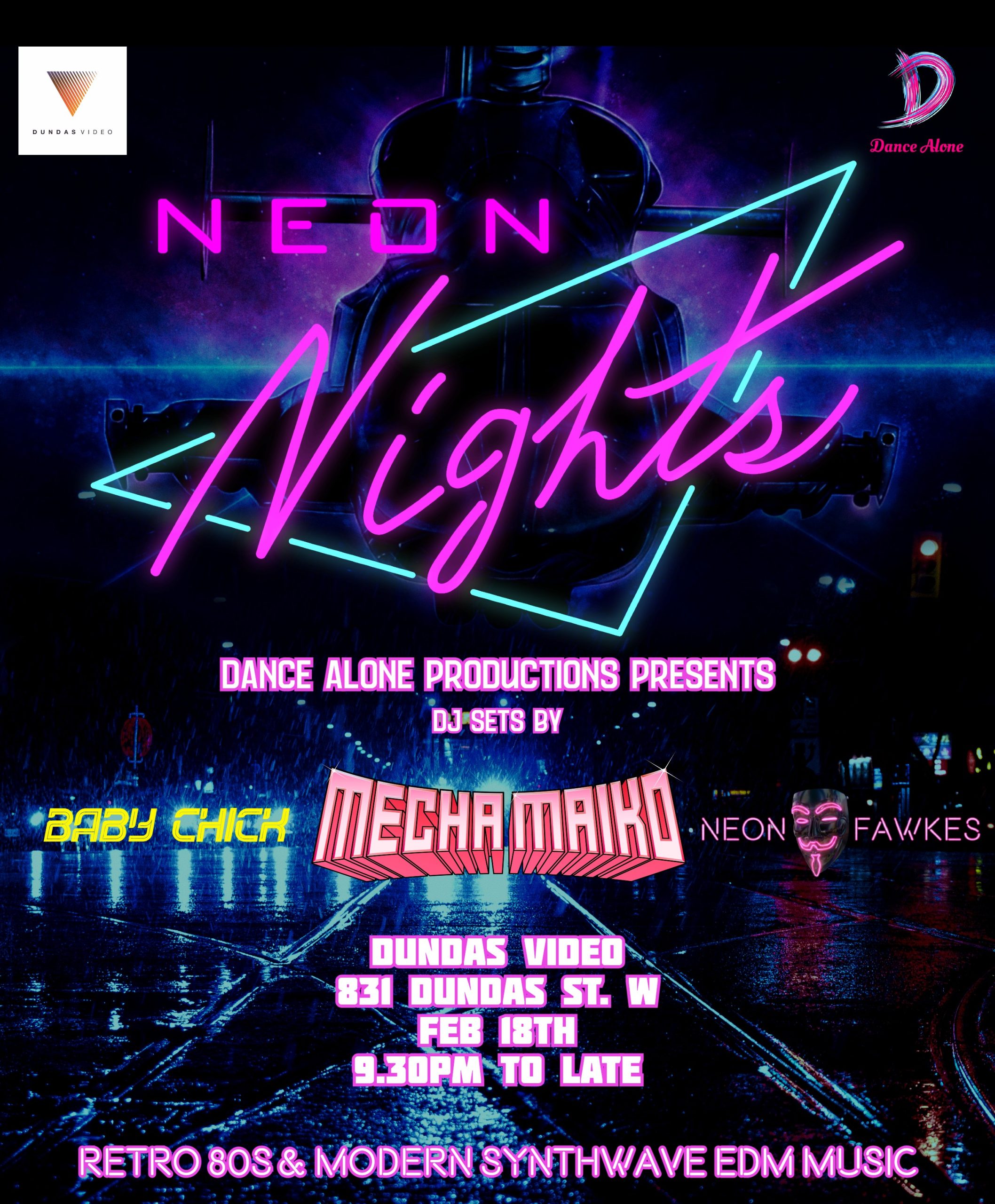 Neon Nights - Synthwave DJ Night - Dundas Video Feb 18th, 2023, Dance ...